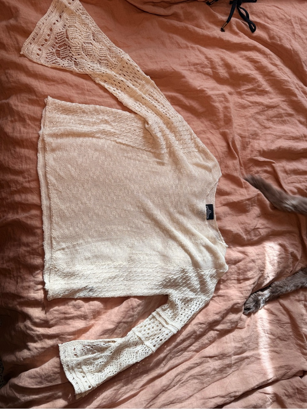 Cream Open Knit Bell Sleeve Sweater | Boho Cottagecore Festival